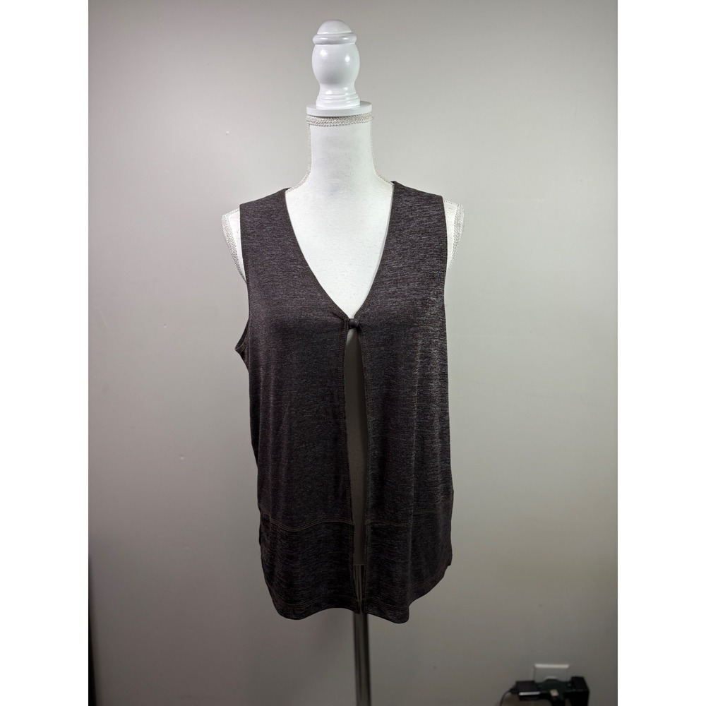 Jessica Holbrook Women Brown Heathered V-Neck Sleeveless Open Front Vest Size 8